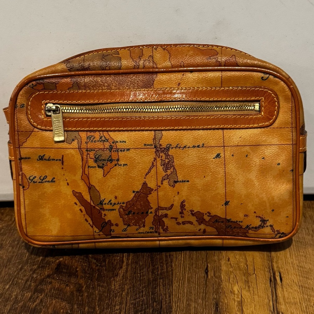 Alviero Martini Tan and Brown Map Print Clutch/Wristlet